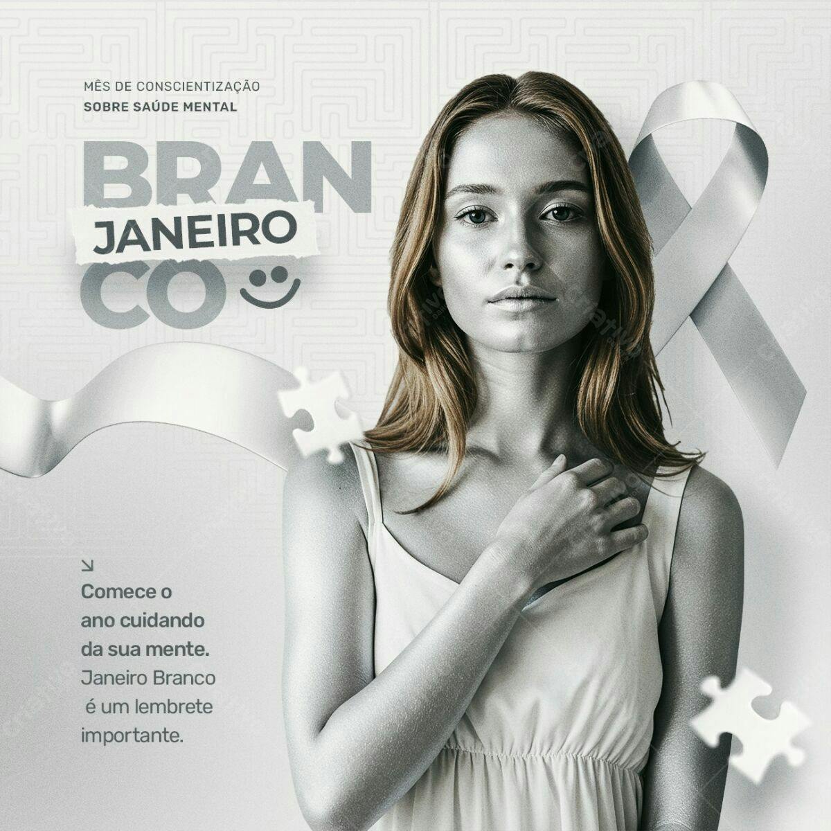 Flyer Janeiro Branco Saúde Mental PSD Editável