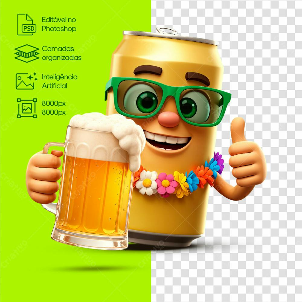 Lata Amarela Curtindo O Carnaval Com Uma Caneca De Chopp
