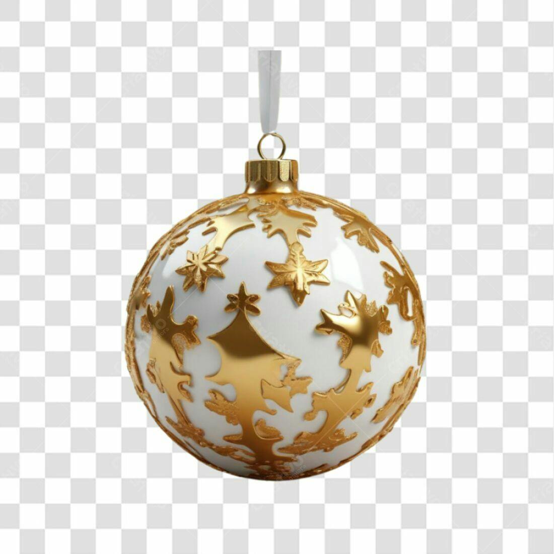 Enfeite PNG Natal dourado e branco com fundo transparente