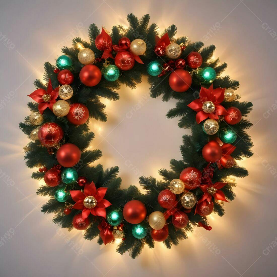 Coroa de Natal Vermelha Verde e Dourada