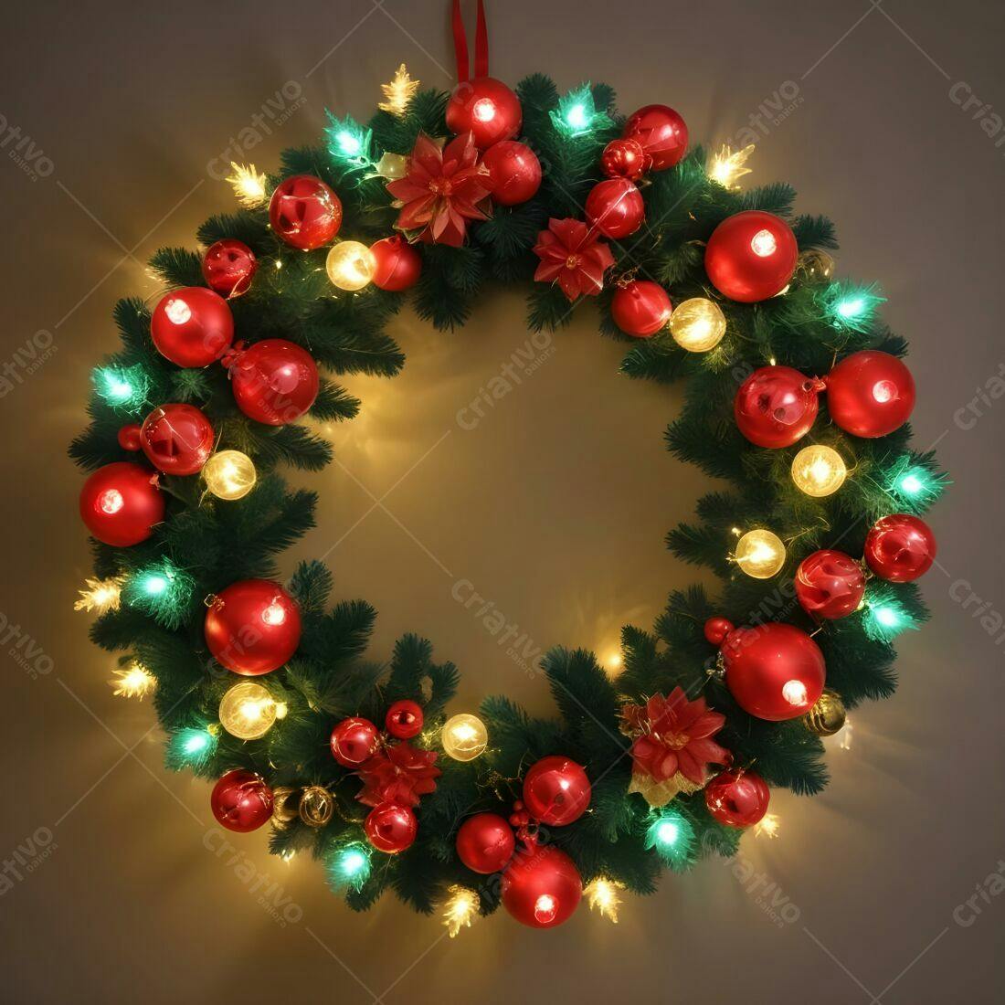 Coroa de Natal iluminada vermelha e verde