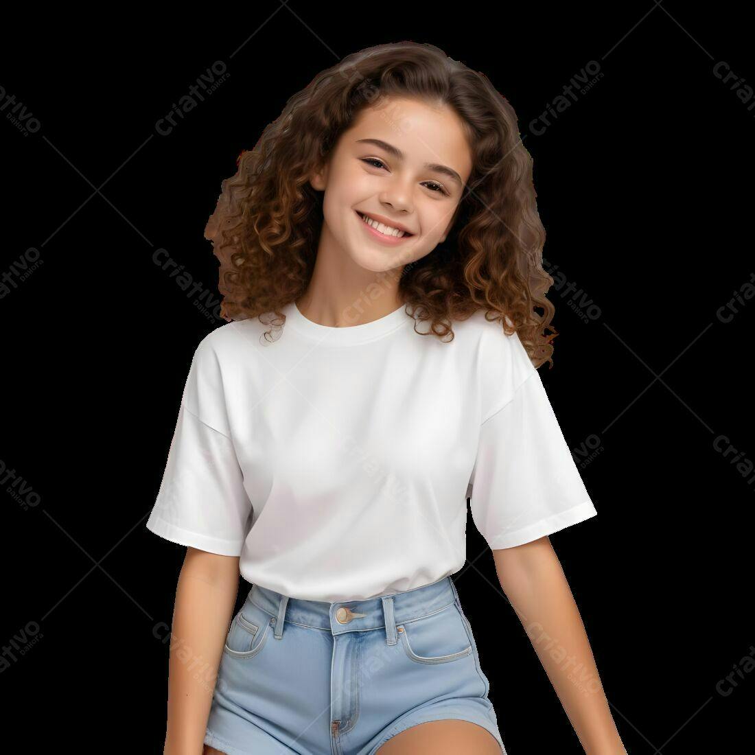 Adolescente sorridente camiseta branca shorts jeans