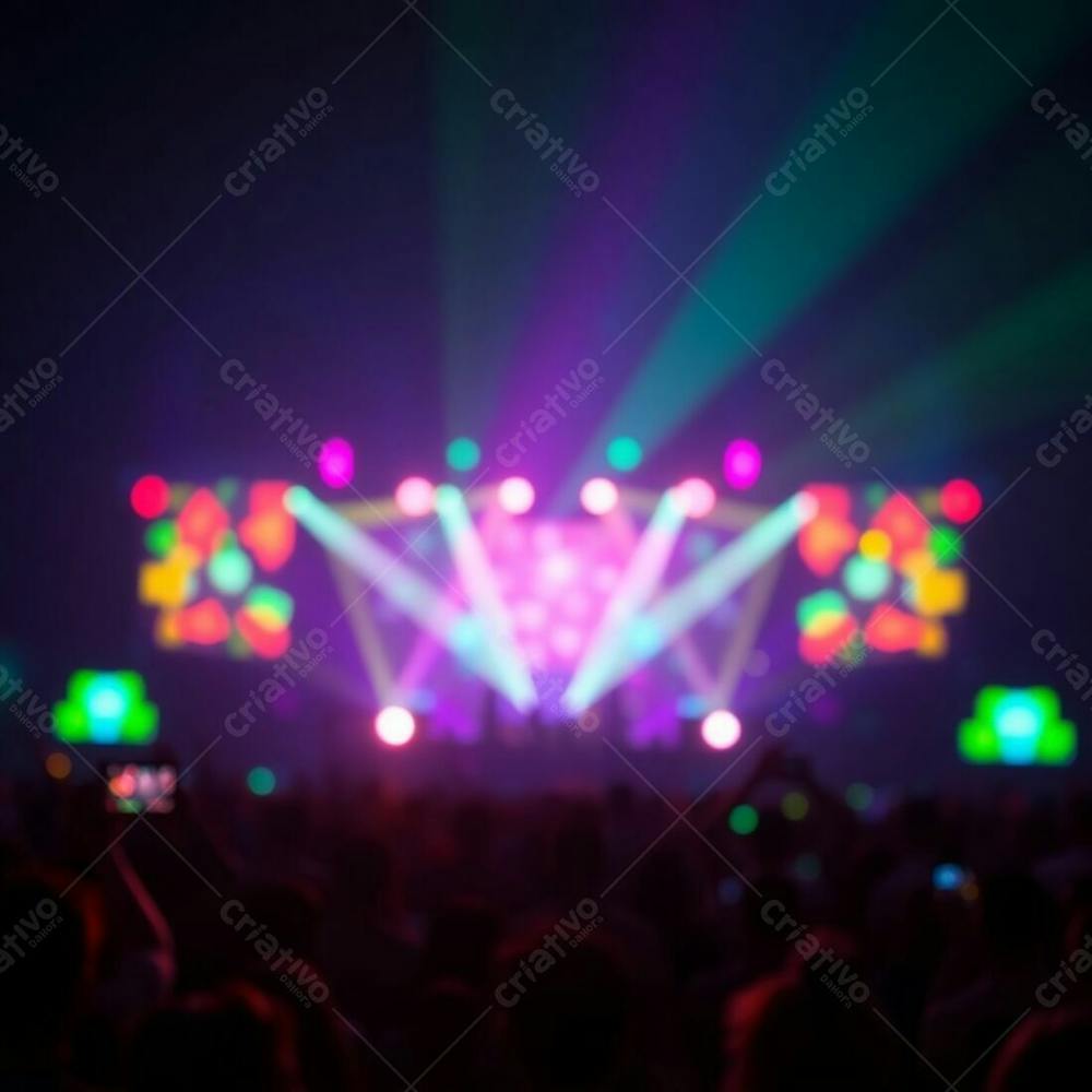 A Beautiful Stage Show Filled With Glowing Bioluminescent Colors, A Blurred Bokeh Background, Sharp Focus On The Crowd, Natural Light Effects Creating Vibrant Glows, A Soft Background