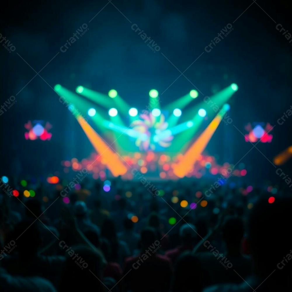 A Beautiful Stage Show With A Crowd, Glowing Bioluminescent Colors, Sharp Subject Focus, Blurred Bokeh Background, Natural Light Effects, And Soft Background