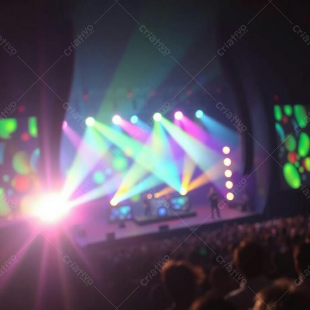 A Breathtaking Concert Stage Scene, Brightly Lit With Bioluminescent Colors, And A Blurred Bokeh Effect In The Background. Natural Light Creates A Vibrant Glow, And The Image Has Sharp Focus On The