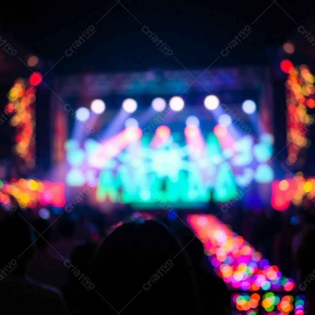 Público em show noturno com luzes coloridas