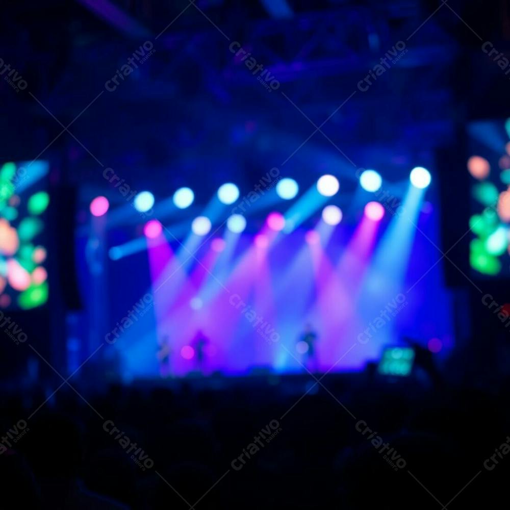 A Captivating Stage Show, Depicted With A Blurred Bokeh Effect And Glowing Bioluminescent Colors. Natural Light Creates A Vibrant Glow, With A Sharp Focus On The Stage Action And A Soft, Blurry Backg