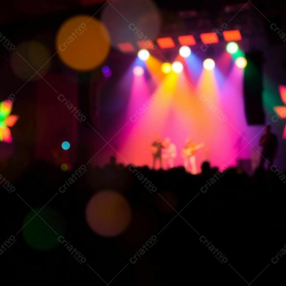 A Vibrant Stage Show Scene With A Blurred Bokeh Effect, Glowing Bioluminescent Colors, Natural Light, Sharp Subject Focus, And A Soft Background. The Crowd Is Visible But Out Of Focus, Emphasizing T