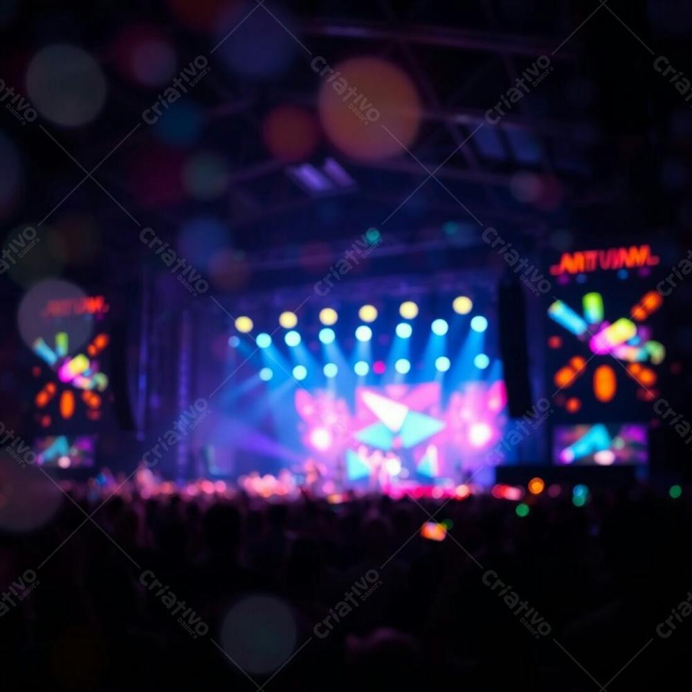 A Vibrant, Bioluminescent Stage Show Scene With A Large Crowd, Sharp Focus On The Performers, Soft Blurred Bokeh Background, Glowing Colors, Natural Light Effects, And A Dreamy Atmosphere