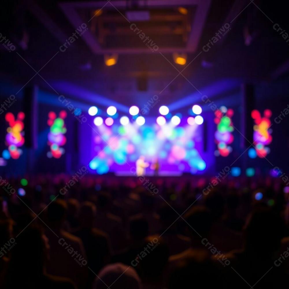 A Vibrant, Glowing Bioluminescent Stage Show With A Blurred Bokeh Background, Natural Light Illuminating The Sharp Focus On The Crowd, Soft Background Glow, Vivid Colors