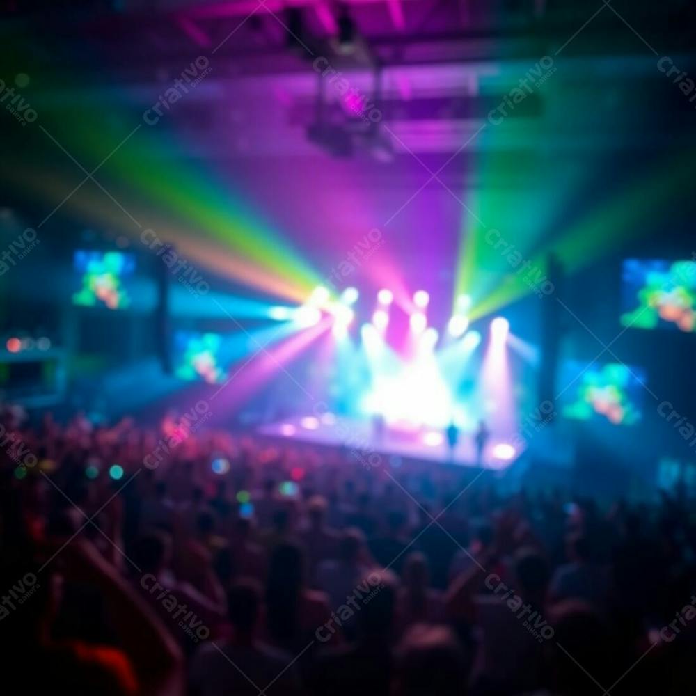 Bioluminescent Colors Illuminate A Beautiful Stage Show Filled With A Cheering Crowd. The Image Uses A Shallow Depth Of Field Creating A Blurred Bokeh Effect, Showcasing Vibrant Glowing Lights And S