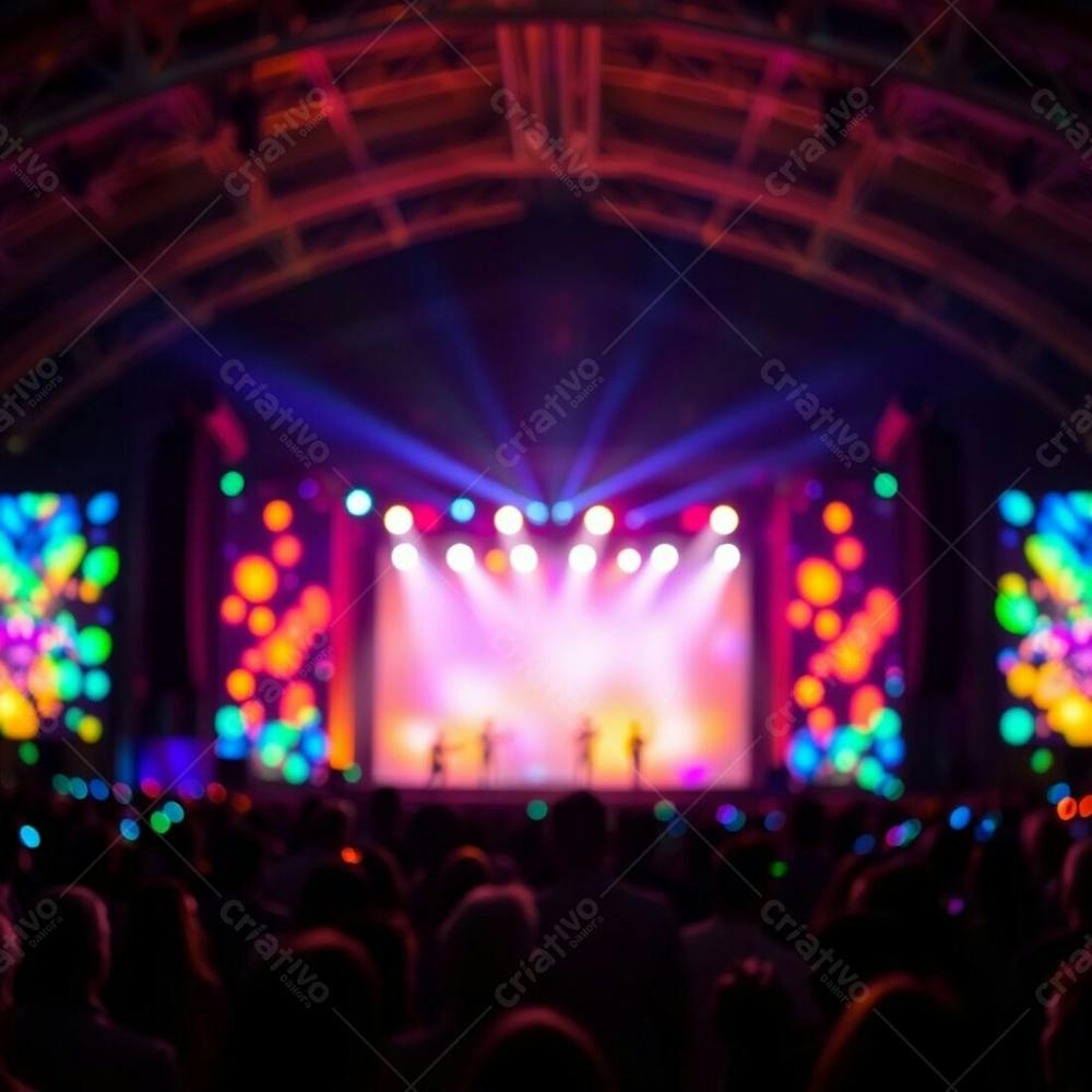 Bioluminescent Colors Illuminate A Beautiful Stage Show, The Crowd In Sharp Focus Against A Soft Blurred Bokeh Background, Natural Light Adds To The Vibrant Glow, Emphasizing The Sharp Focus