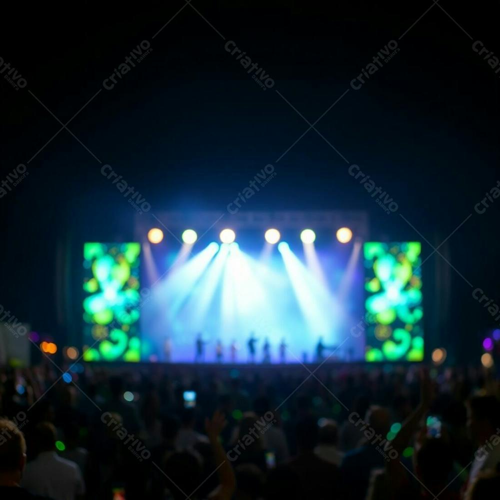 Bioluminescent Stage Show With A Blurred Bokeh Effect, Natural Lighting, A Sharp Focus On The Crowd, And A Vibrant Glow Emanating From The Stage, Showcasing The Beauty Of The Performance