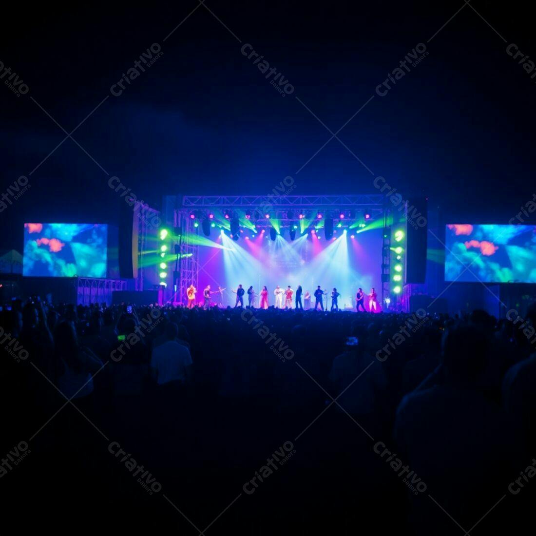 Show musical com banda no palco iluminado