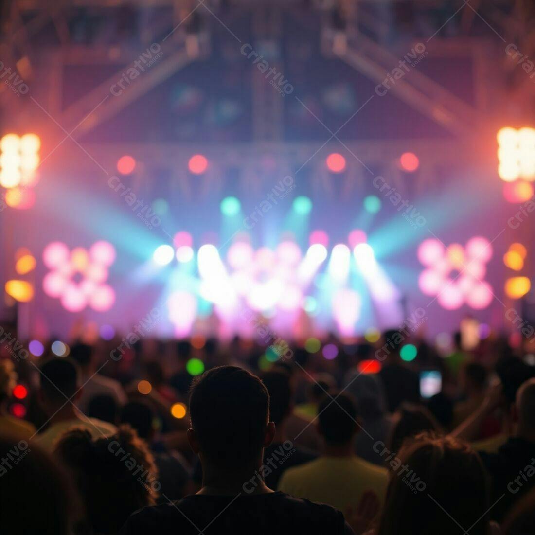 Público em show com luzes coloridas