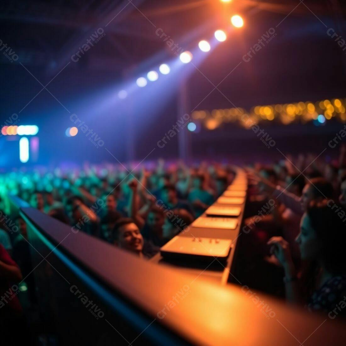 Público animado em show com luzes coloridas