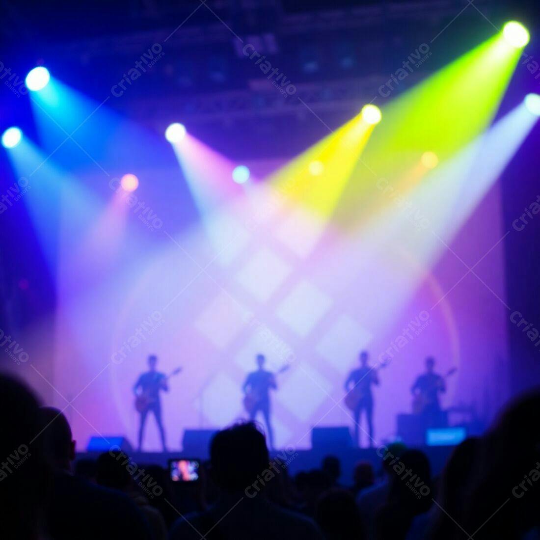 Banda tocando em palco iluminado