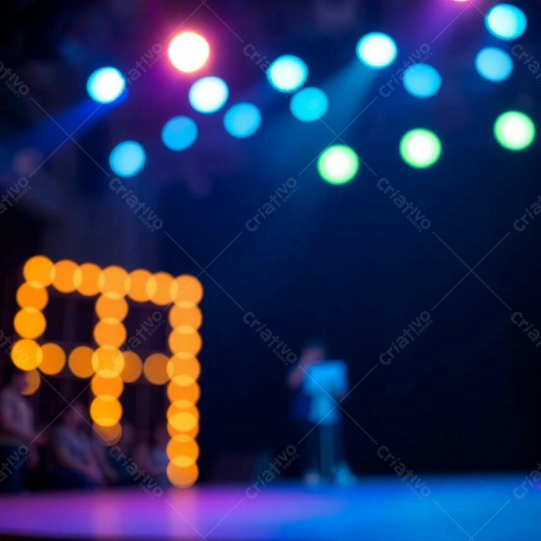 Palco com luzes coloridas e número em formato de luzes