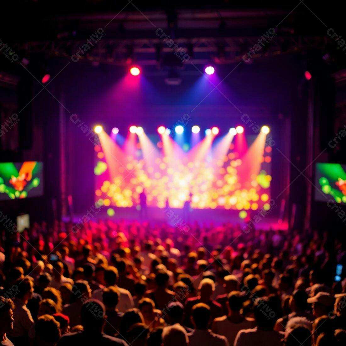 Público em show com luzes coloridas