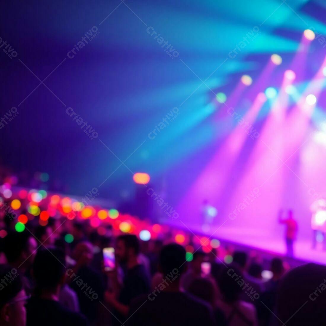 Público em show com luzes roxas e azuis