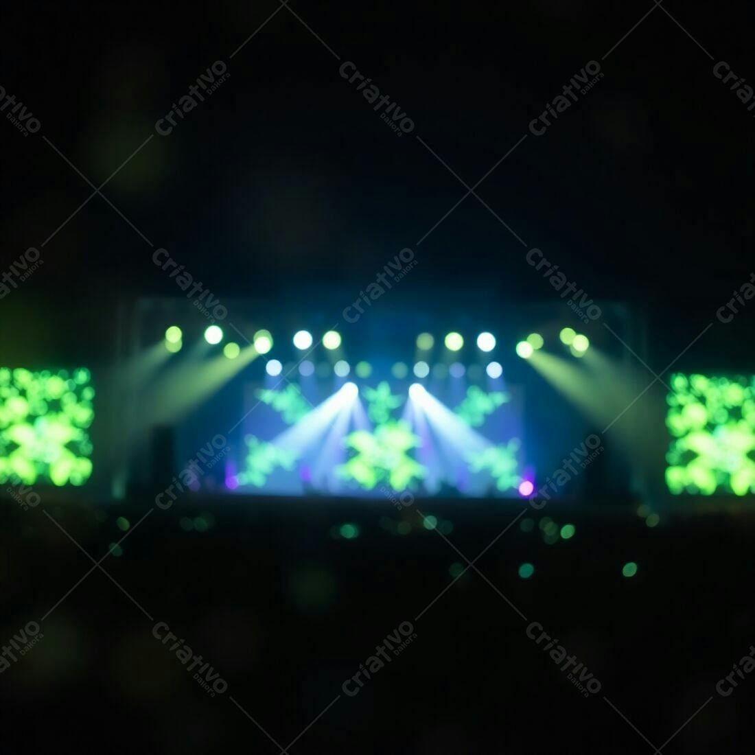 Palco iluminado com luzes verdes e azuis