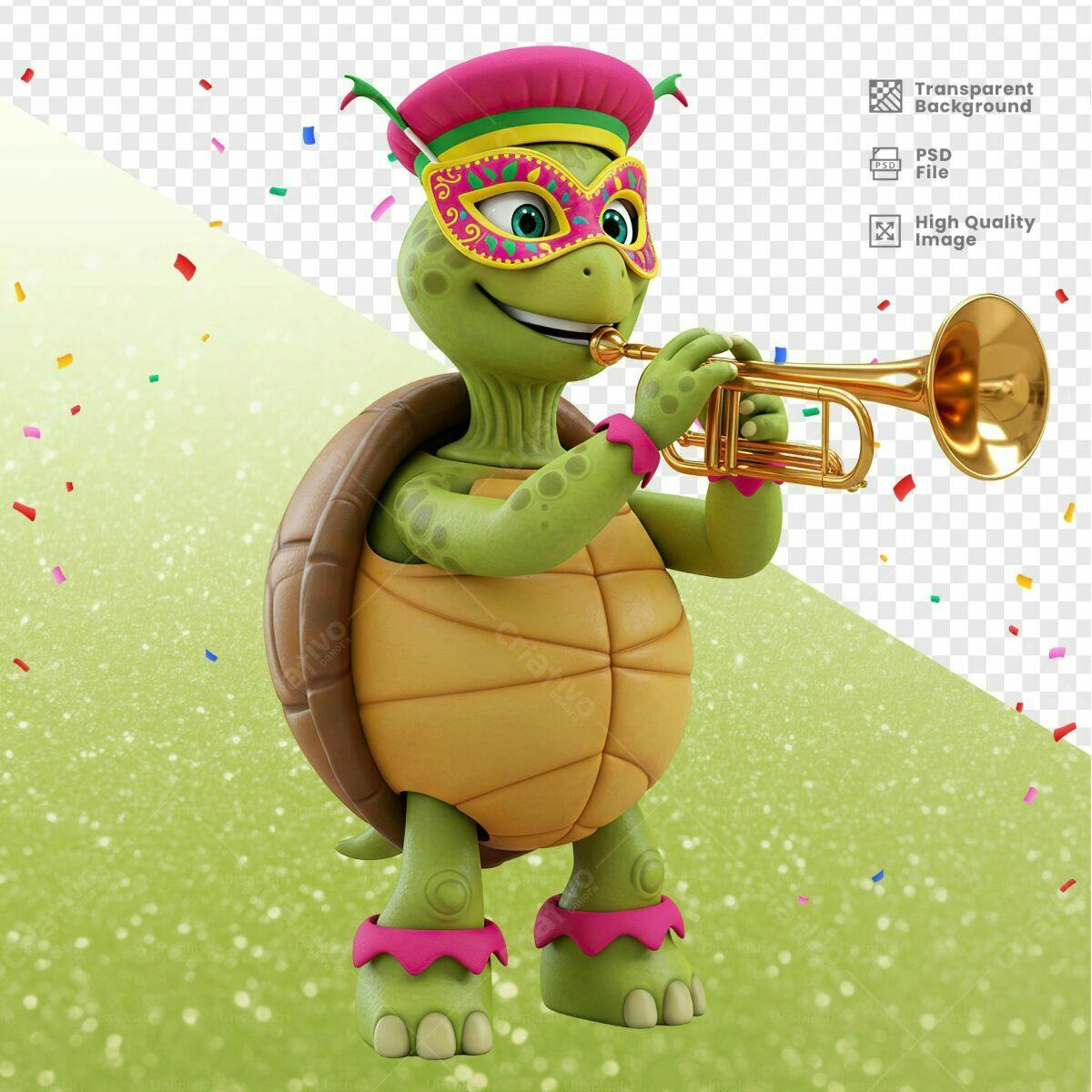 Personagem Tartaruga Carnavalesco PSD Editável