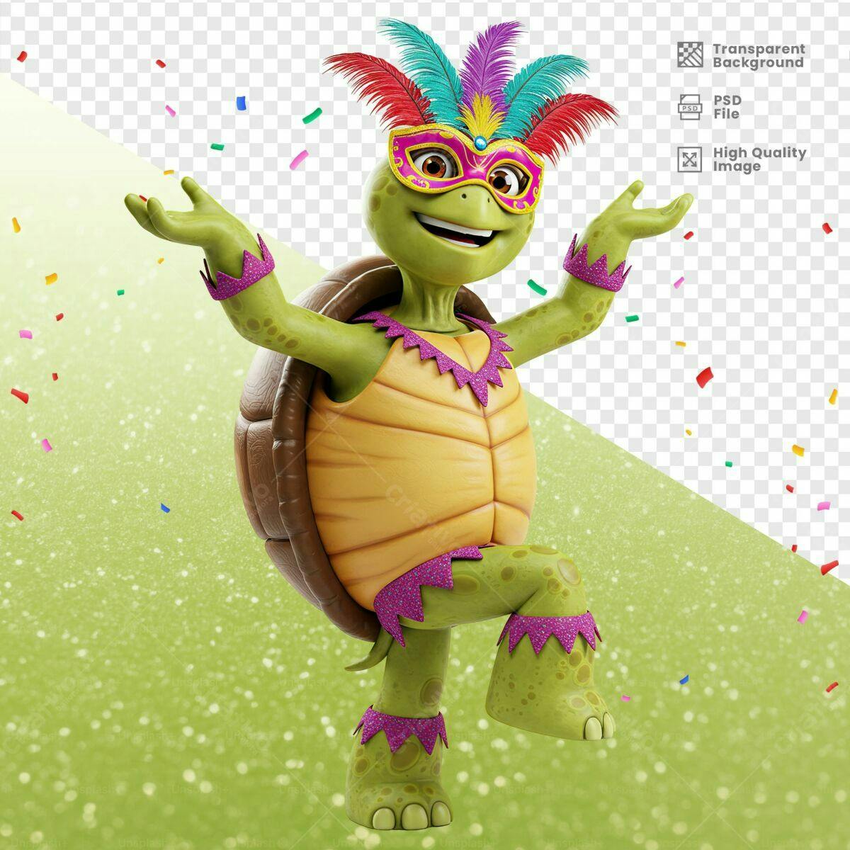 PSD Tartaruga Carnavalesco para Festa PSD Editável