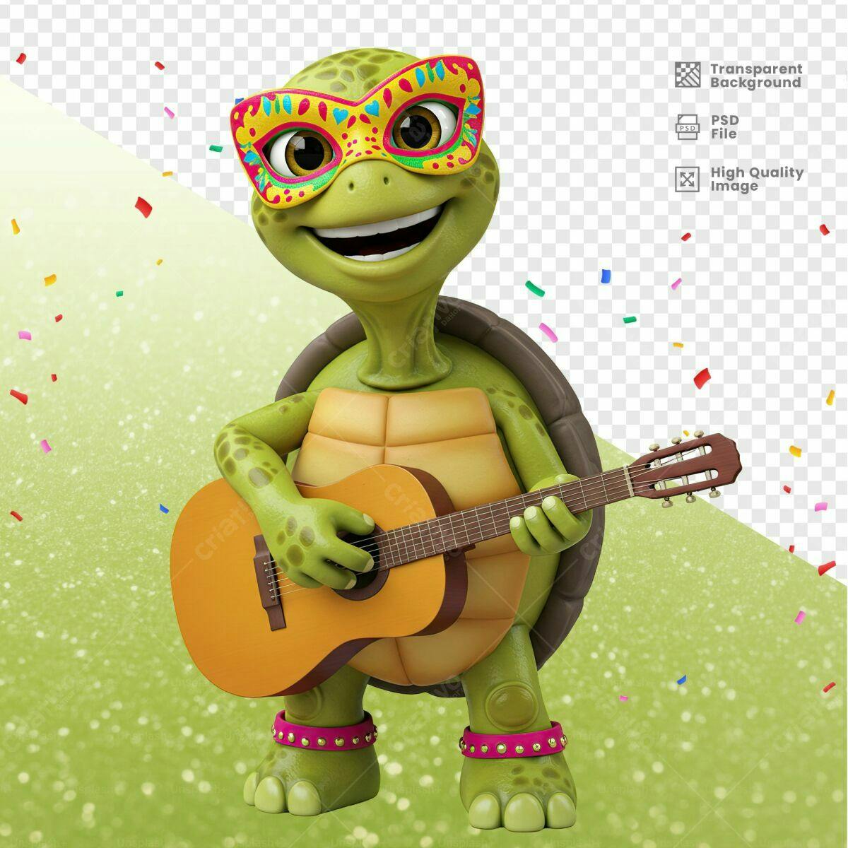 PSD Tartaruga Músico Carnaval PSD Editável