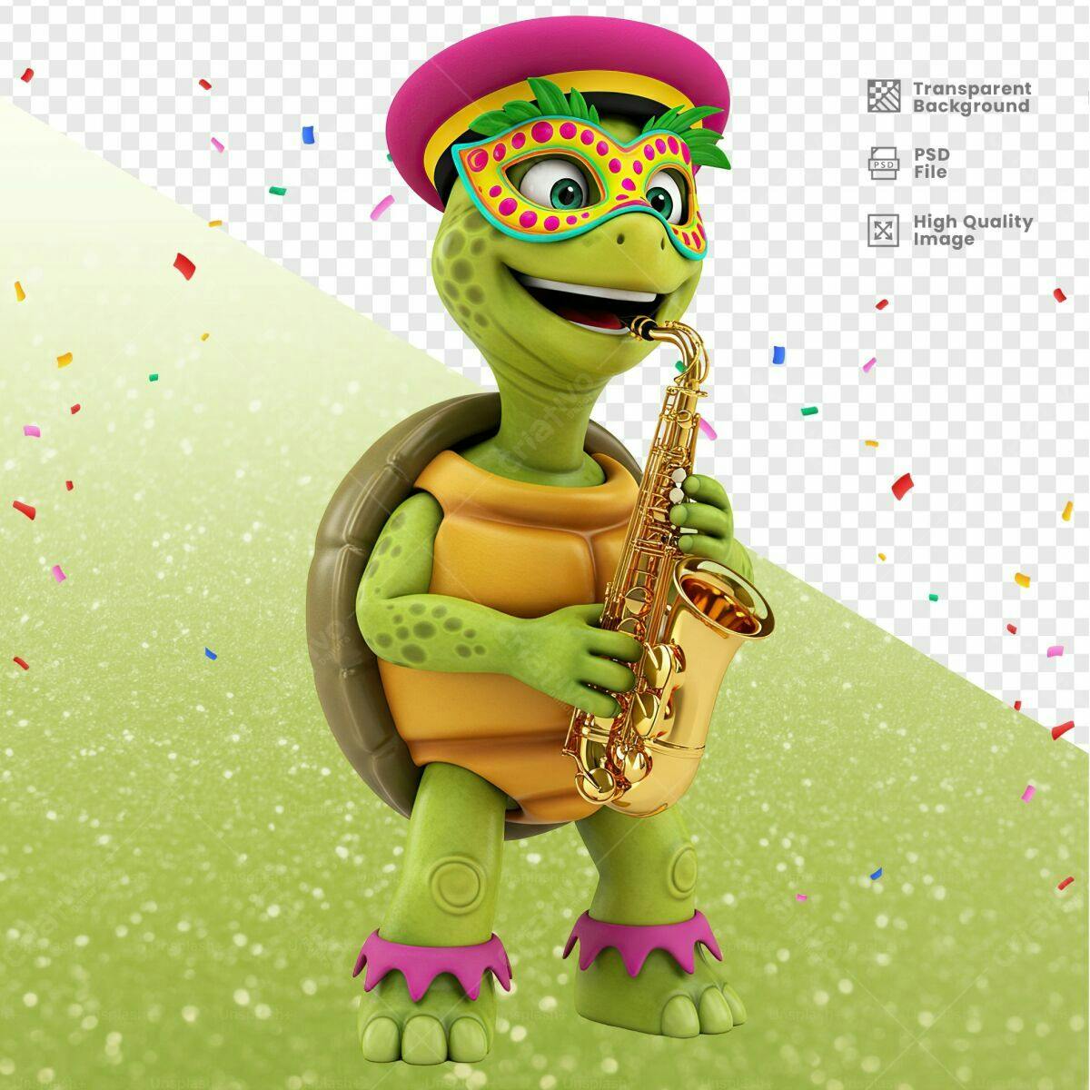 Ilustração Tartaruga Carnaval PSD Editável