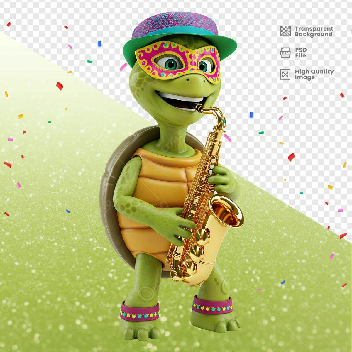 PSD Tartaruga com Saxofone para Festa Carnavalesca