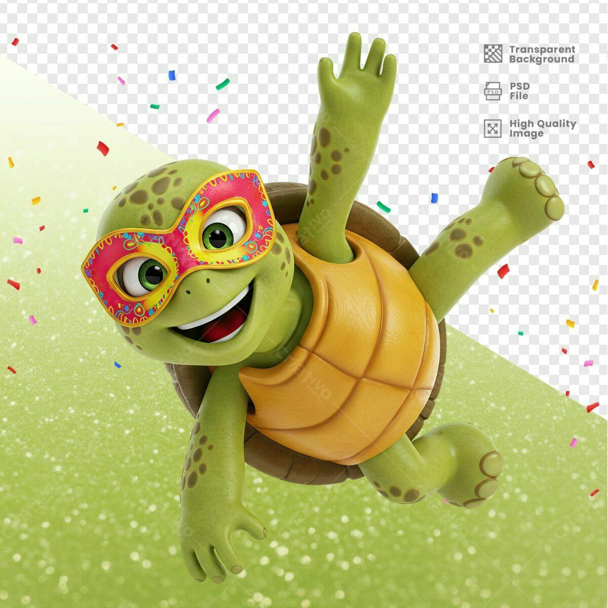 PSD Tartaruga Carnavalesca para Festa PSD Editável