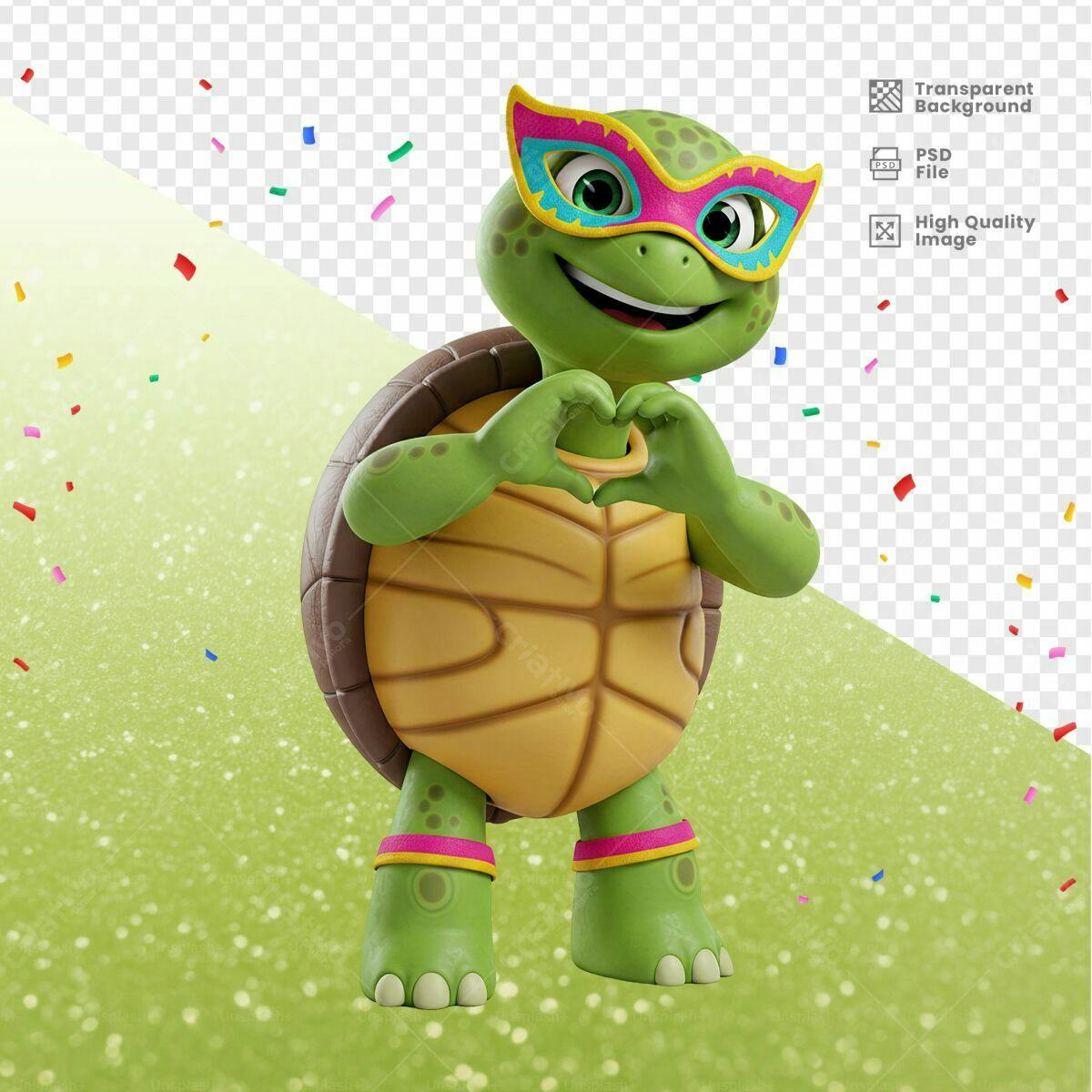 Mascote Tartaruga Carnaval PSD Editável