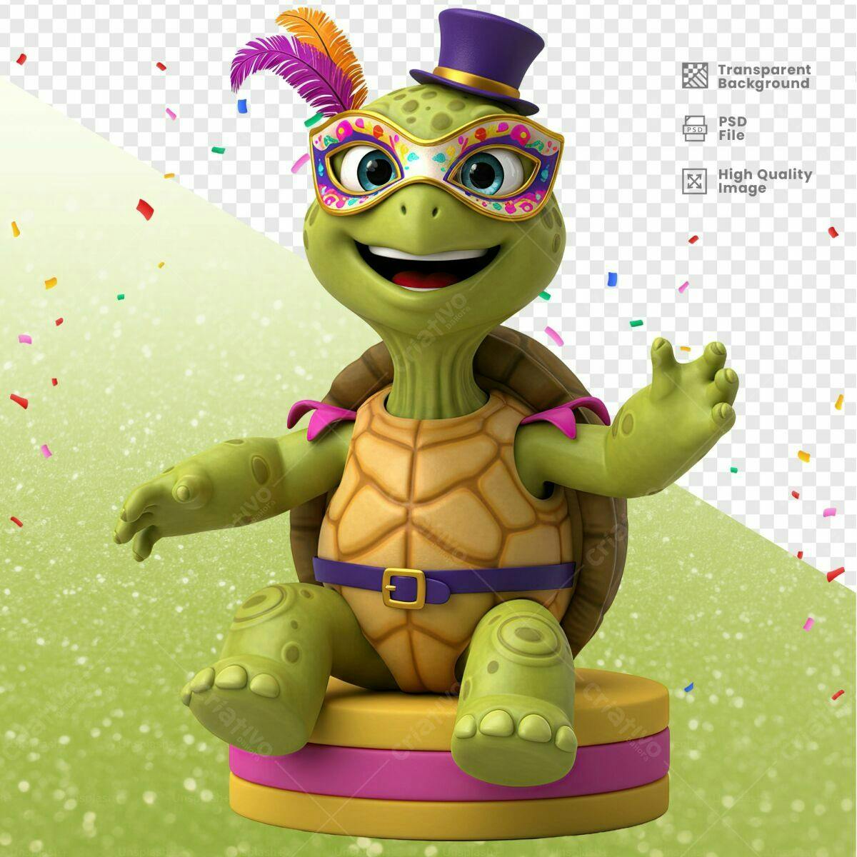 Personagem Tartaruga Carnaval PSD Editável