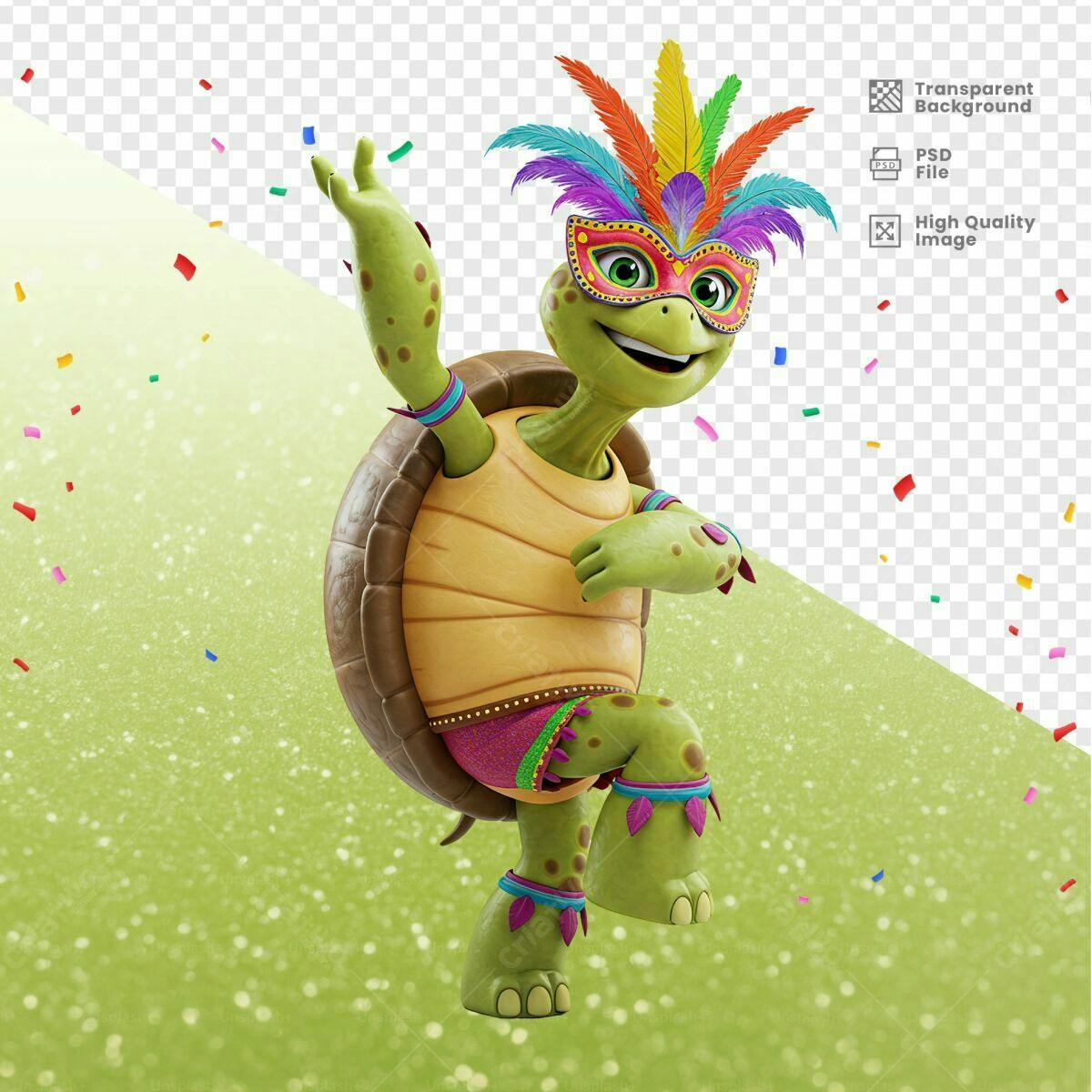 PSD Tartaruga Carnavalesca para Festa PSD Editável
