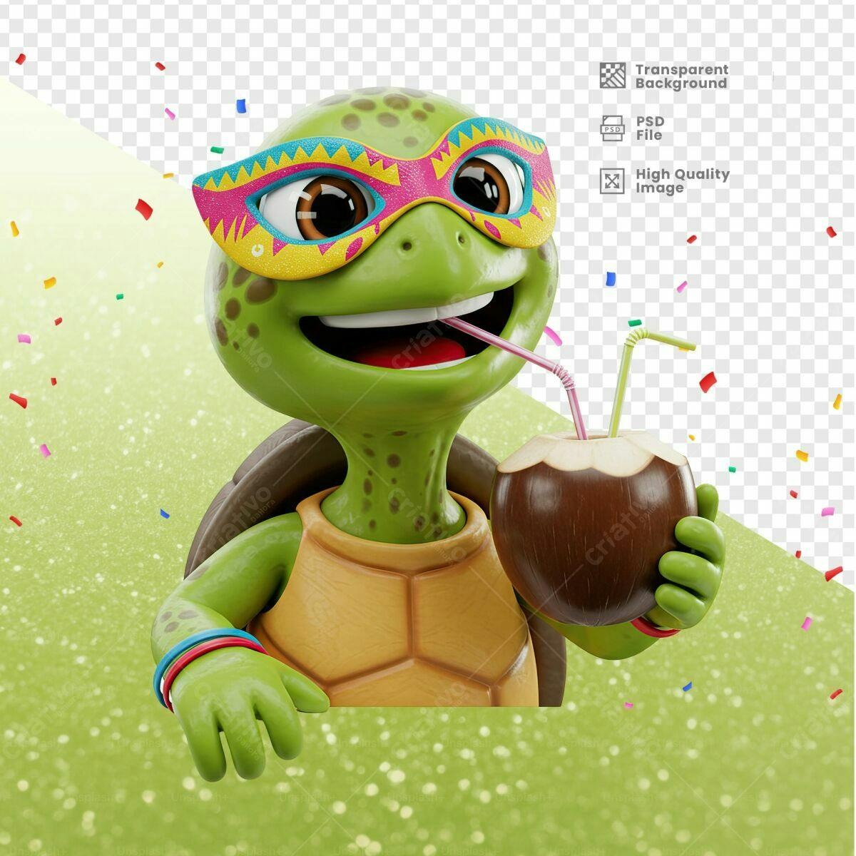 PSD Tartaruga Carnaval Verão PSD Editável