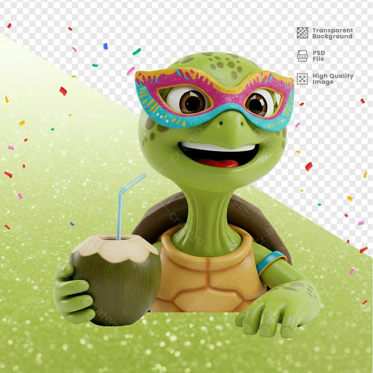 Personagem Tartaruga Carnaval PSD Editável