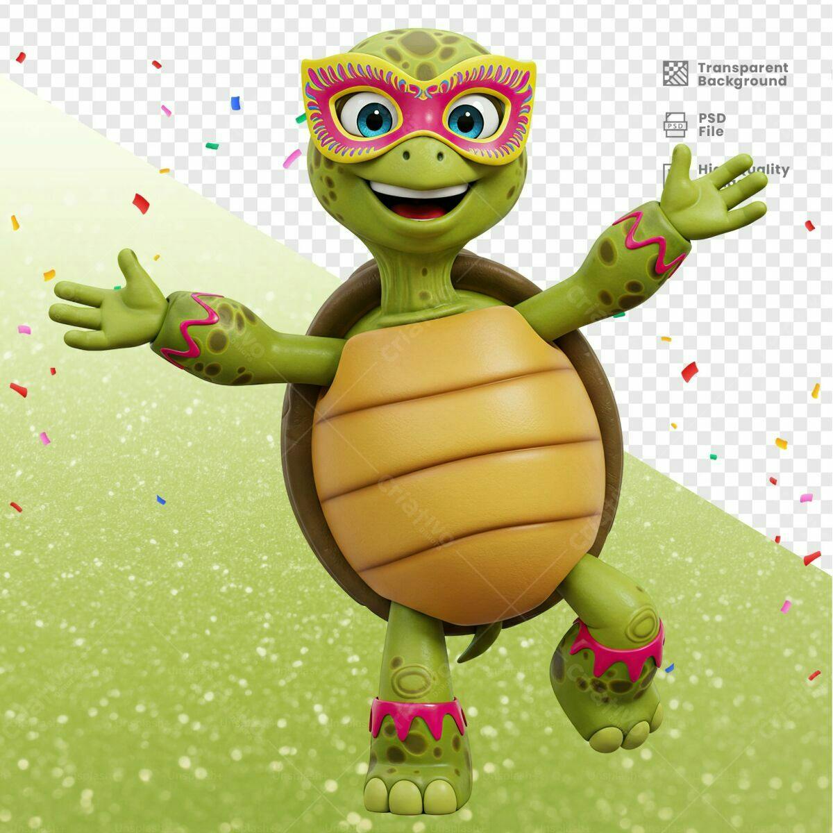 Personagem Tartaruga Carnaval PSD Editável