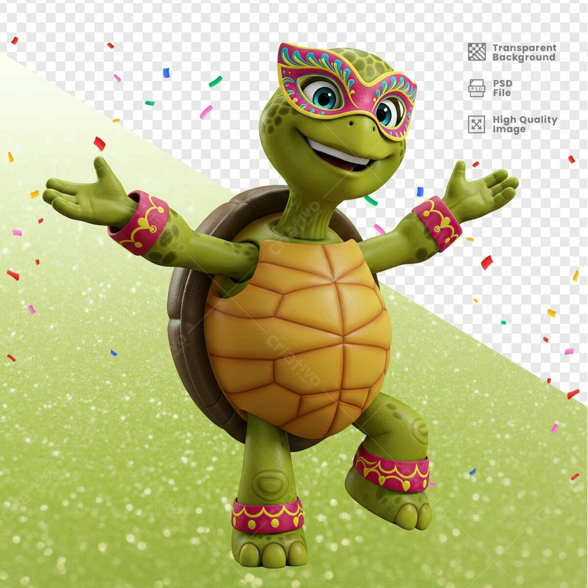 Personagem Tartaruga Carnaval PSD Editável