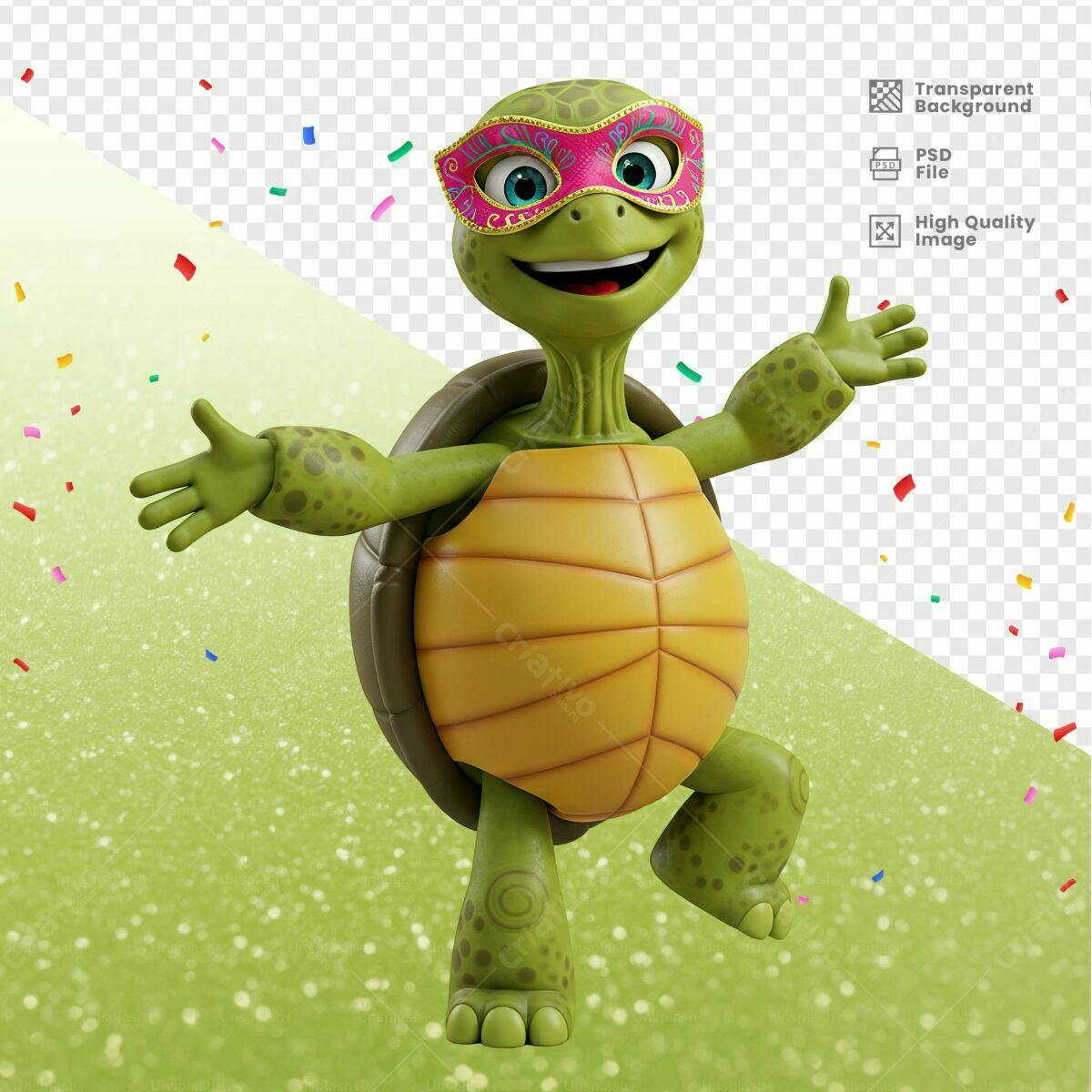 Personagem Tartaruga Carnaval PSD Editável