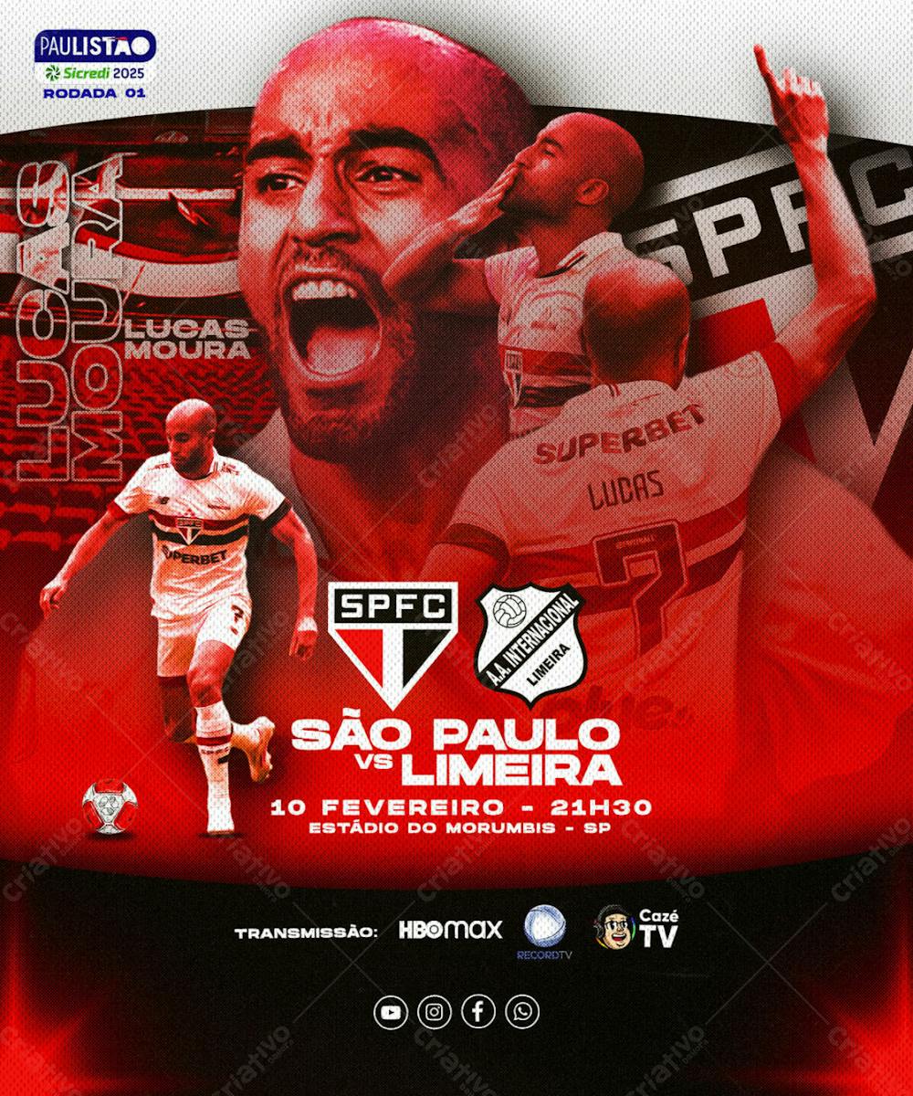 Flyer Esportivo Futebol São Paulo Paulistão Lucas Moura