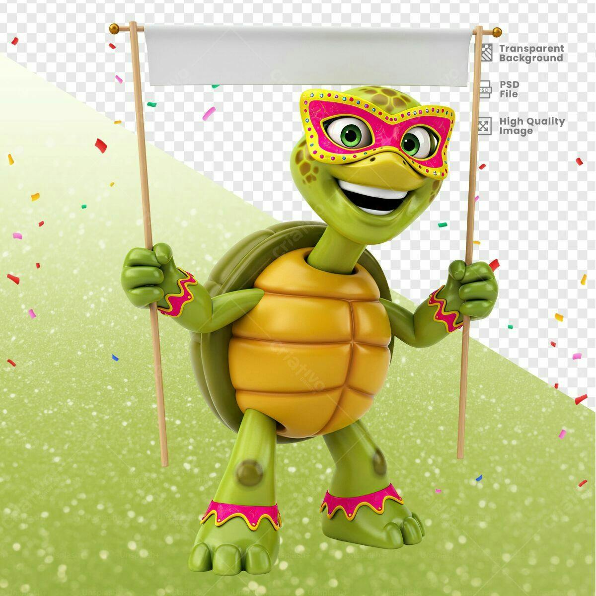 Tartaruga Carnavalesca com Banner PSD Editável