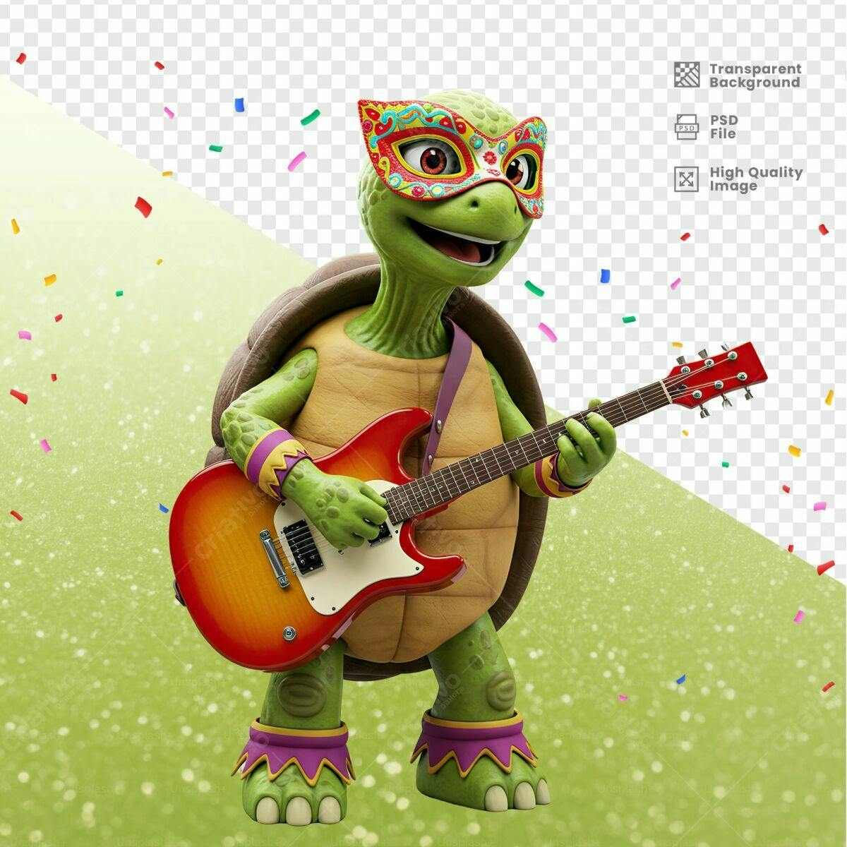 PSD Tartaruga Músico Carnaval PSD Editável