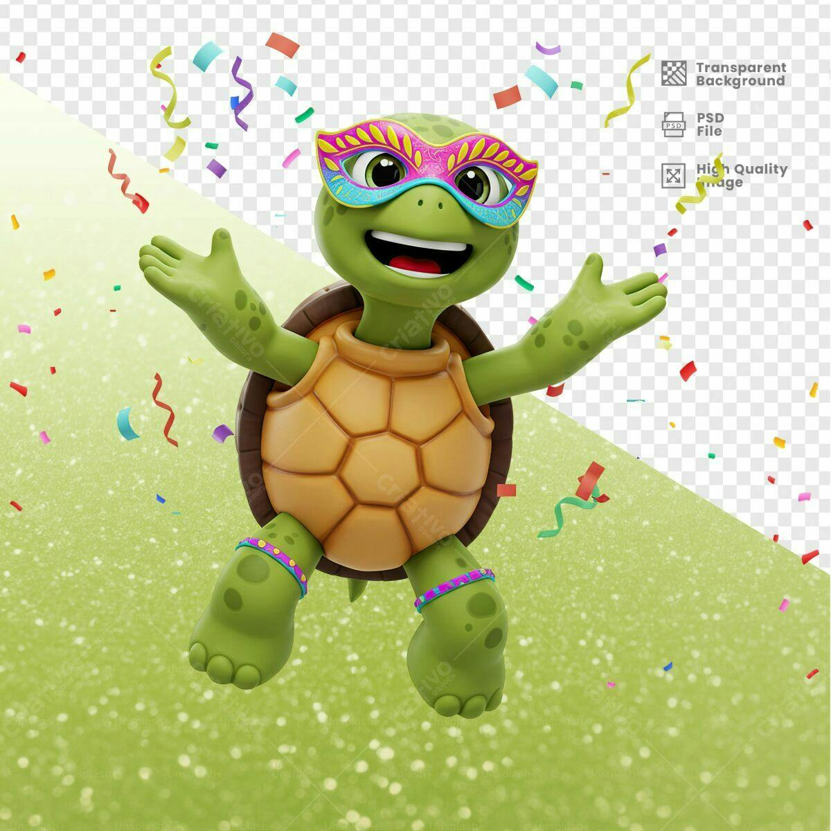 Personagem Tartaruga Carnaval PSD Editável