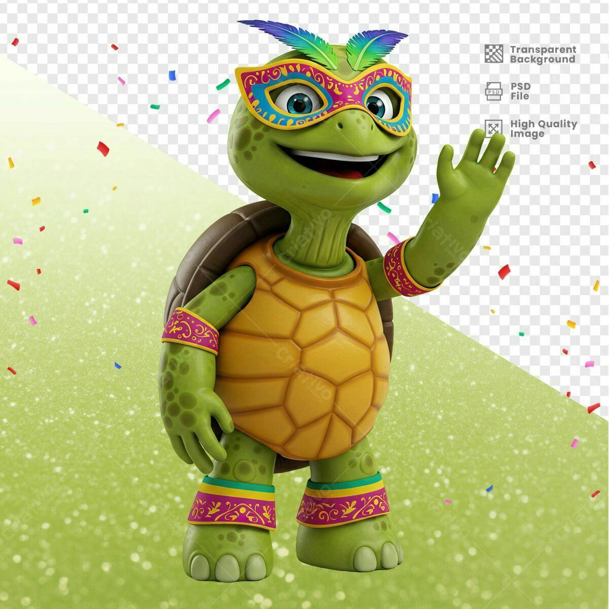 Personagem Tartaruga Carnavalesco PSD Editável