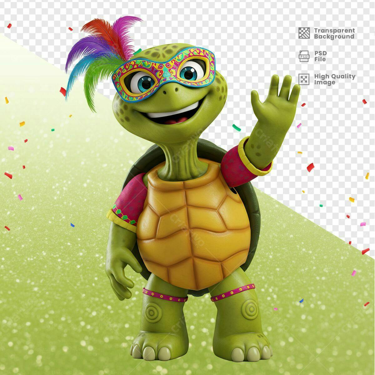 Personagem Tartaruga Carnaval PSD Editável