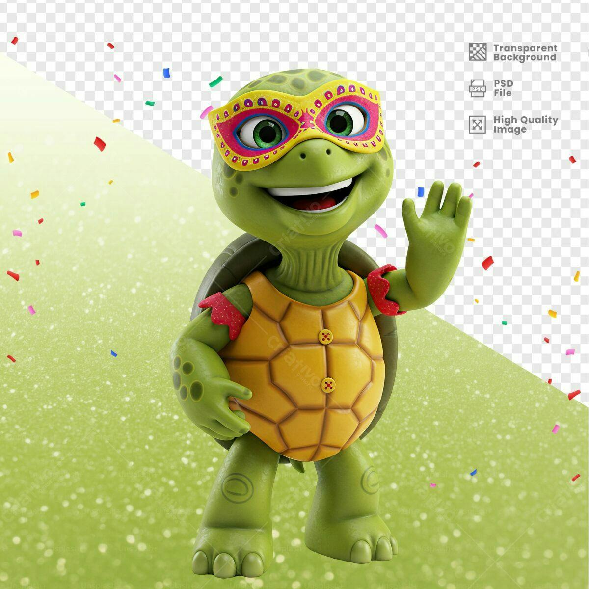 Personagem Tartaruga Carnaval PSD Editável