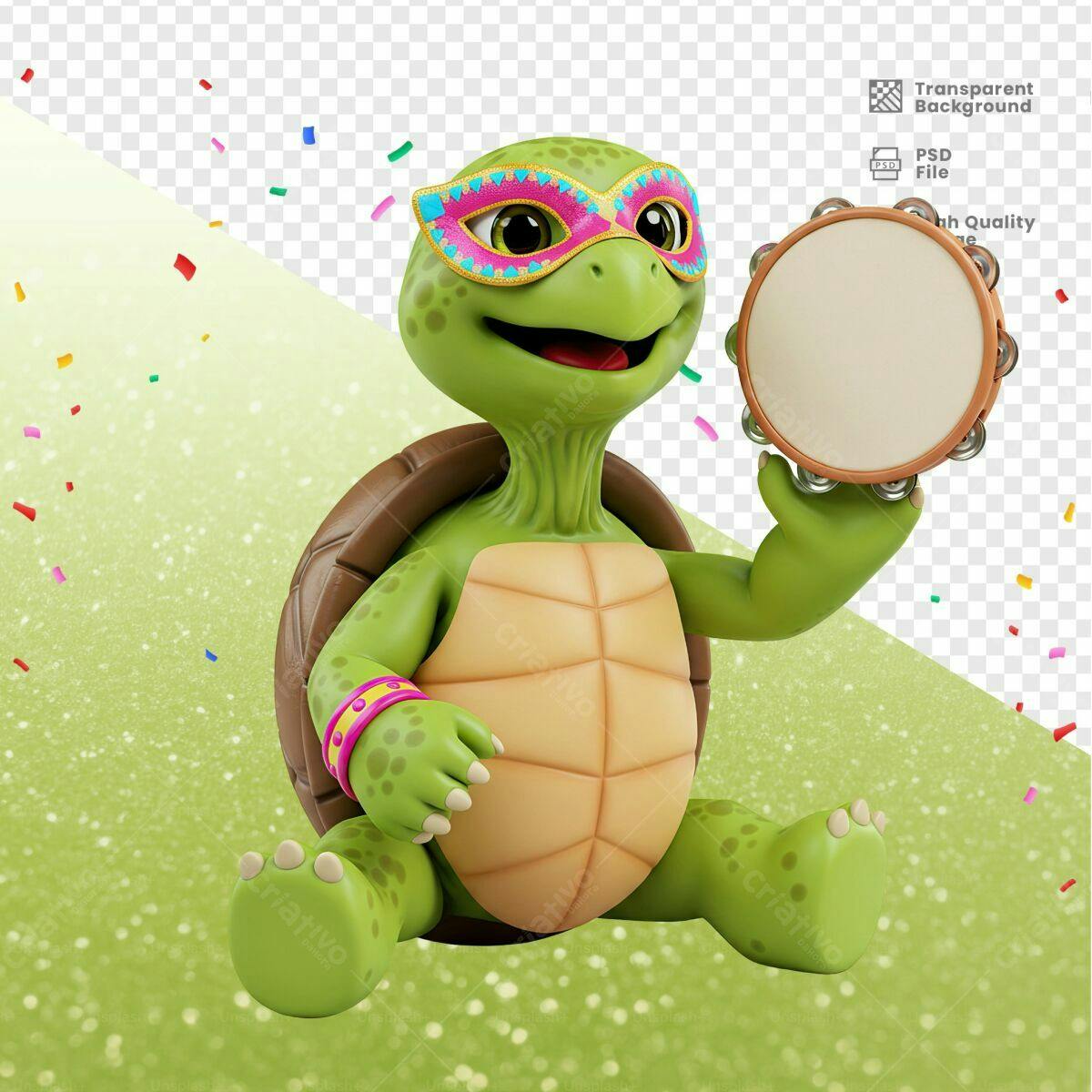 PSD Tartaruga Carnaval para Festa Infantil Editável