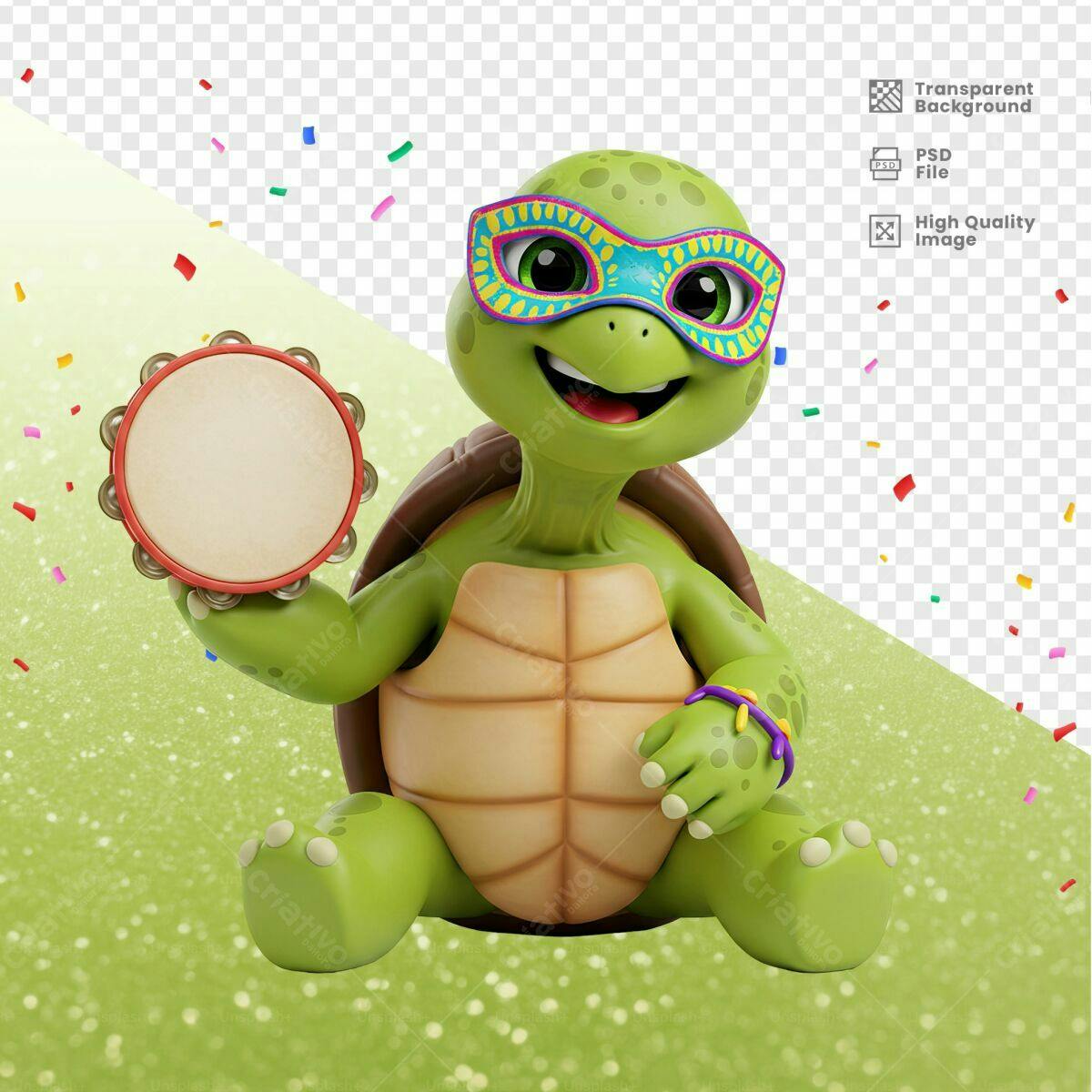 PSD Tartaruga Carnavalesca para Festa PSD Editável