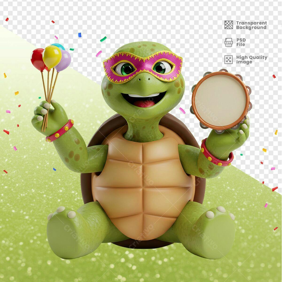 Personagem Tartaruga Carnaval PSD Editável