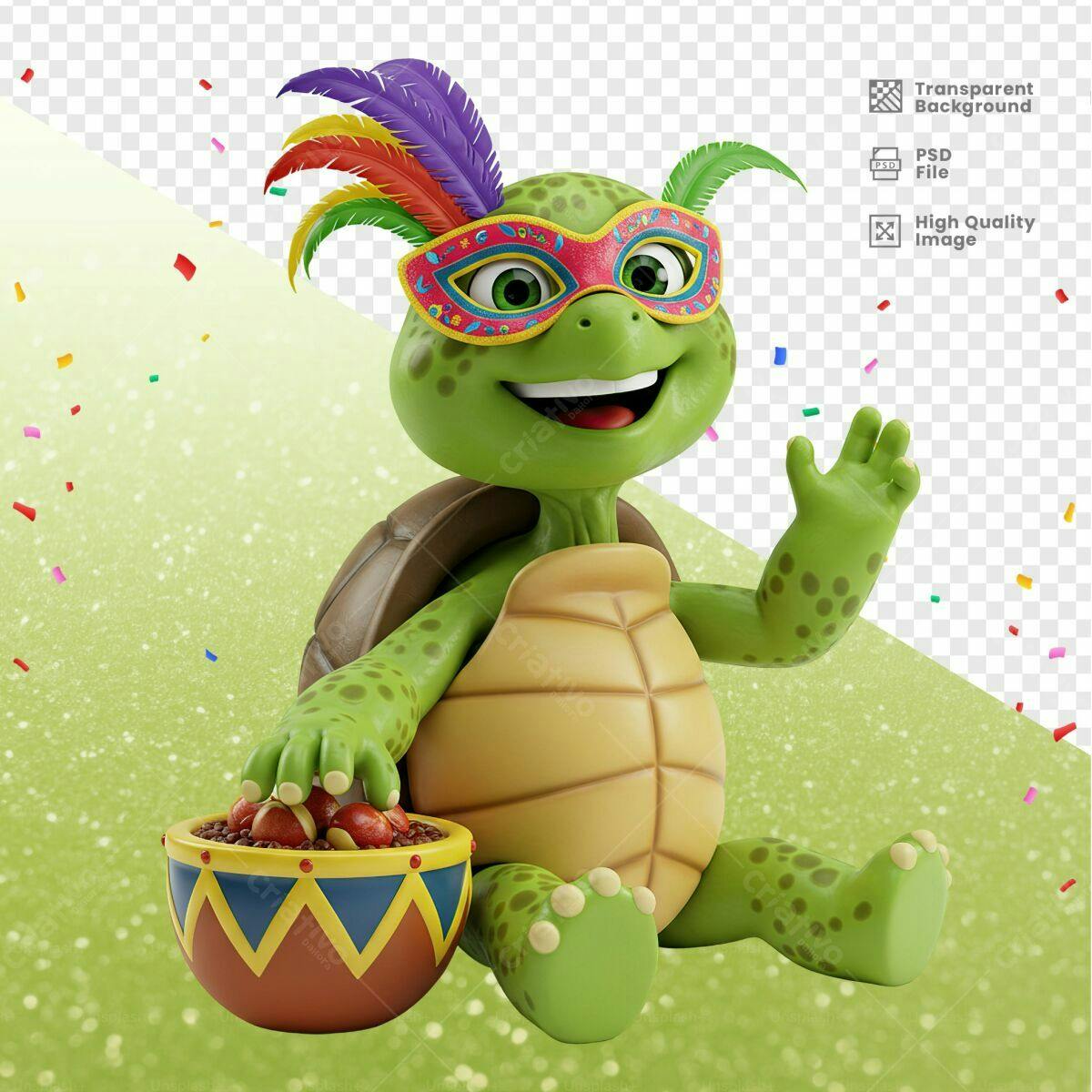 Personagem Tartaruga Carnaval PSD Editável